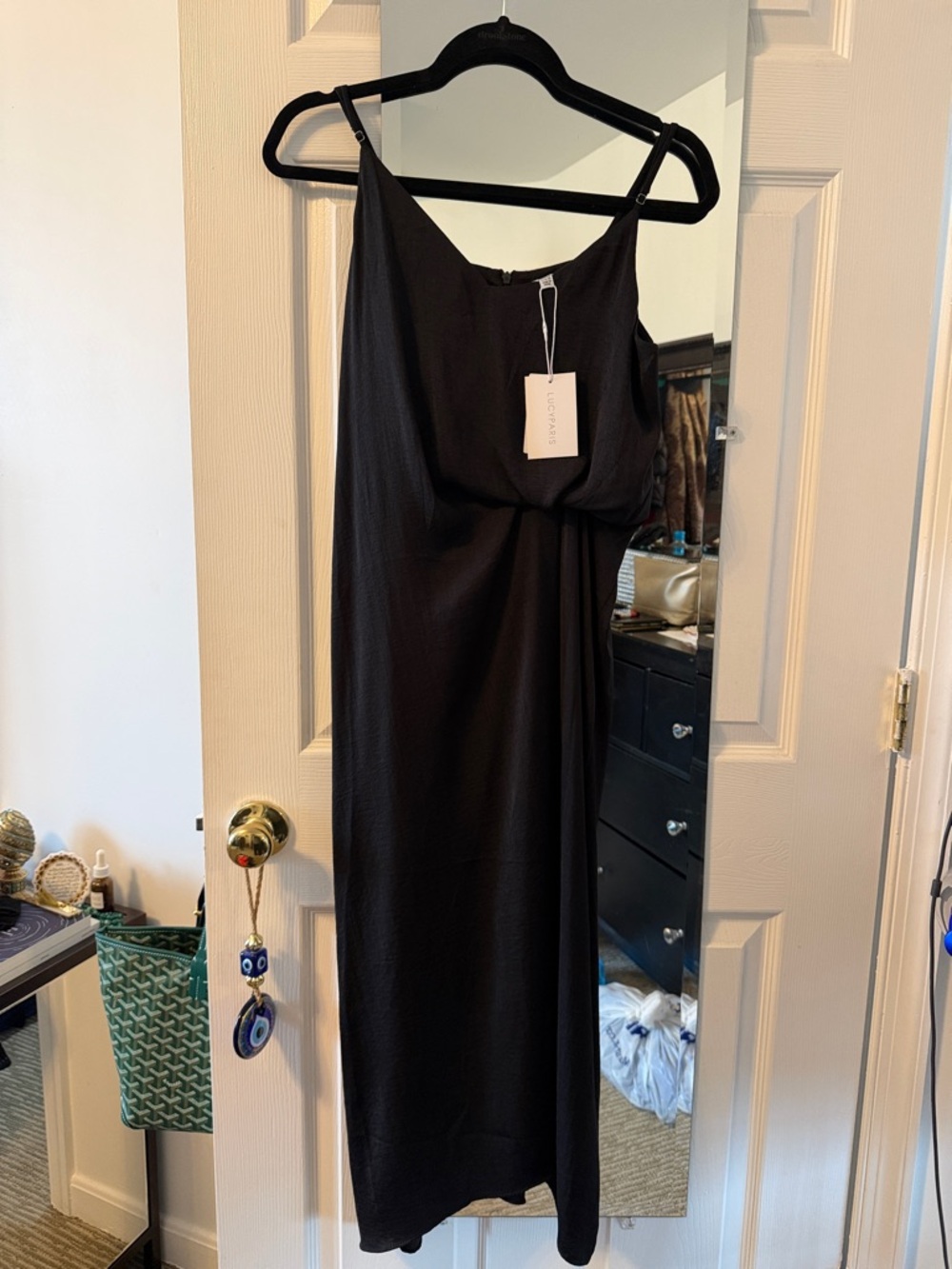 Lucy Paris Black Asymmetric Strap Maxi Dress